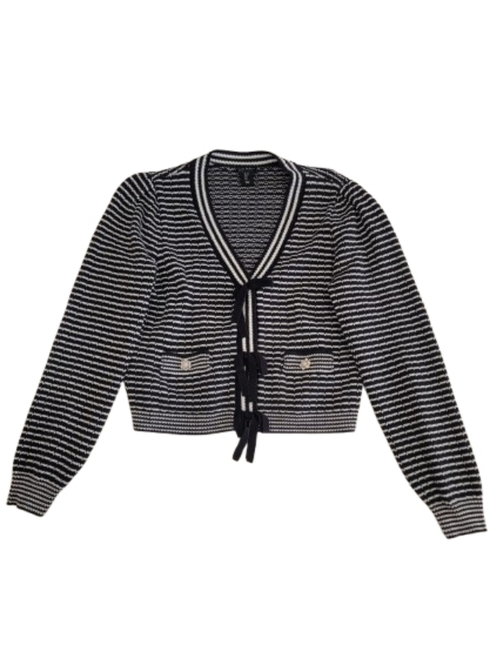 Nicole Miller Evening Cardigan Sweater Top Black White Large - Picture 4 of 14